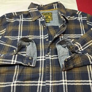 Anchorage green blue PLAID HERRINGBONE Flannel Shirt Button up blue flip cuff XL